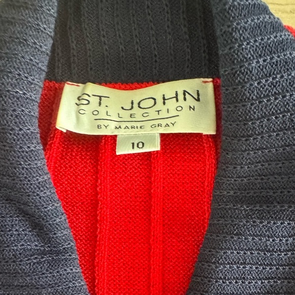 ST. JOHN by Marie Gray Red/Navy knit cardigan size 10 - Picture 3 of 8